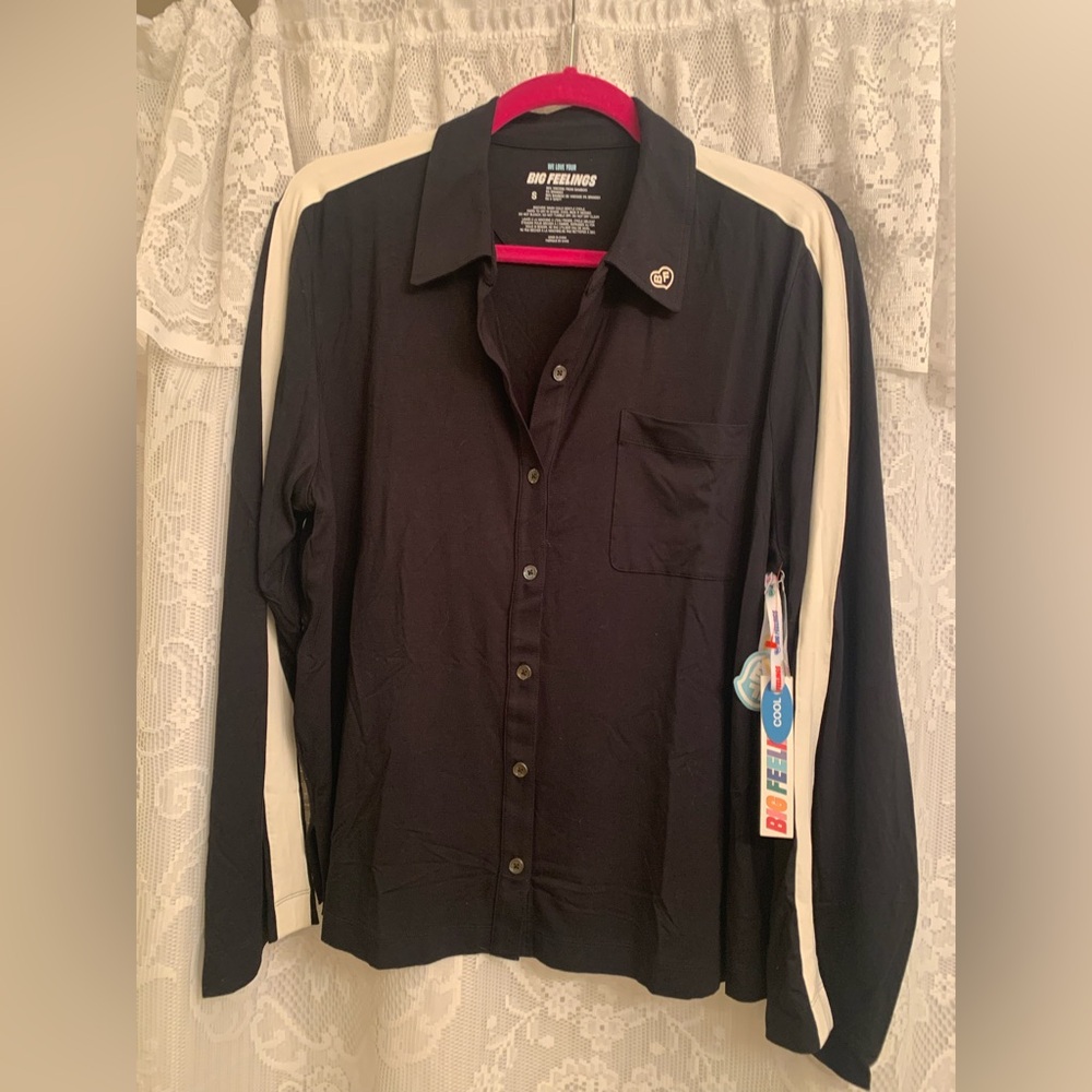 Alice + Olivia Big Feelings Black and White Button-Up Shirt lounge wear